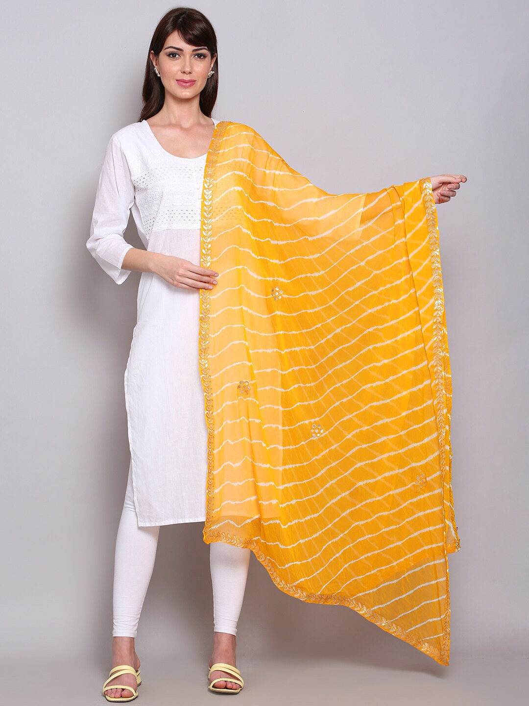 

Miaz Lifestyle Mustard & White Printed Leheriya Dupatta