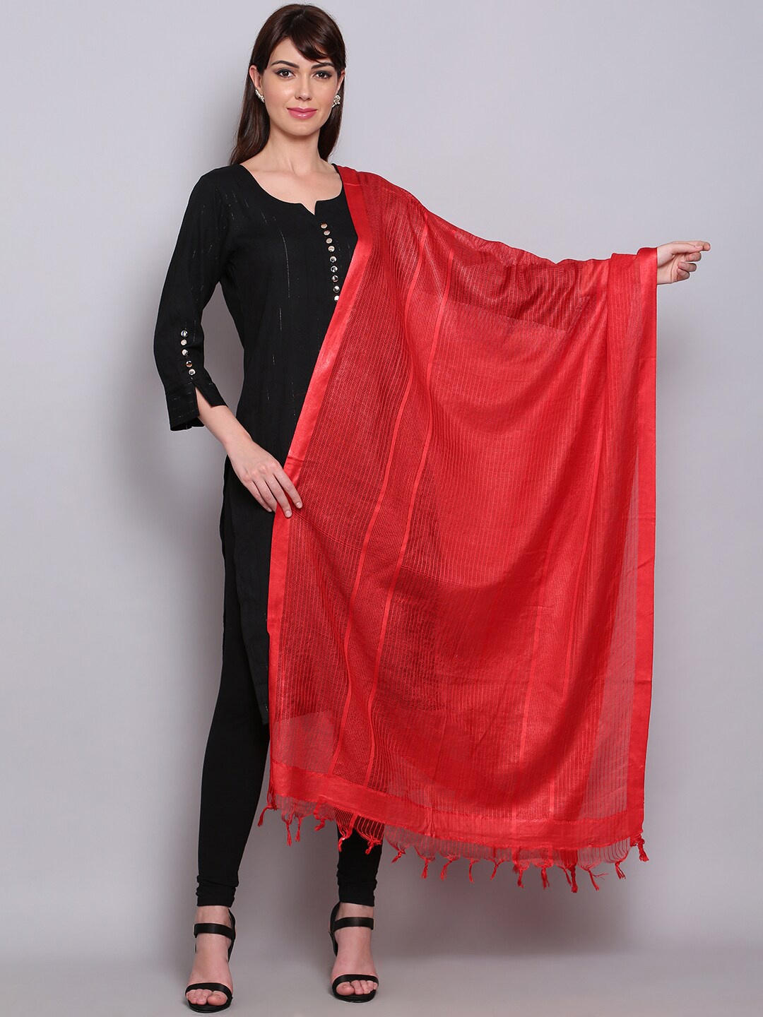 

Miaz Lifestyle Red Ombre Checked Art Silk Ikat Dupatta