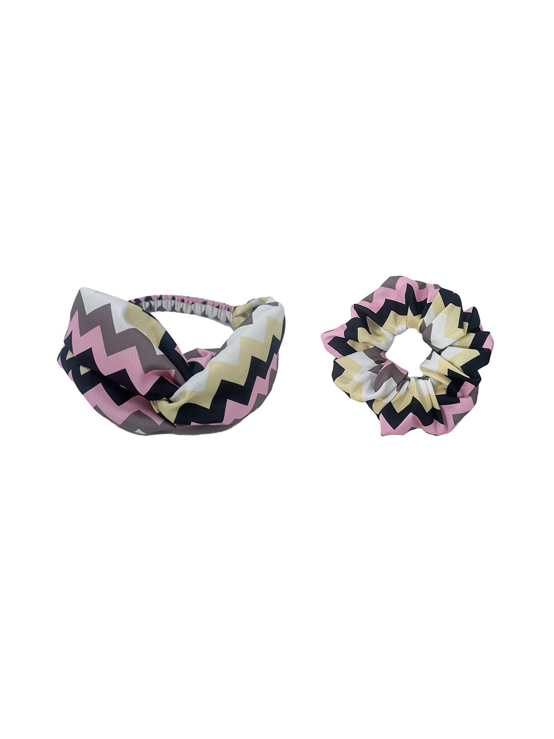 

Mint & Oak Women Pink & Black Chevron Printed Headband With A Scrunchie