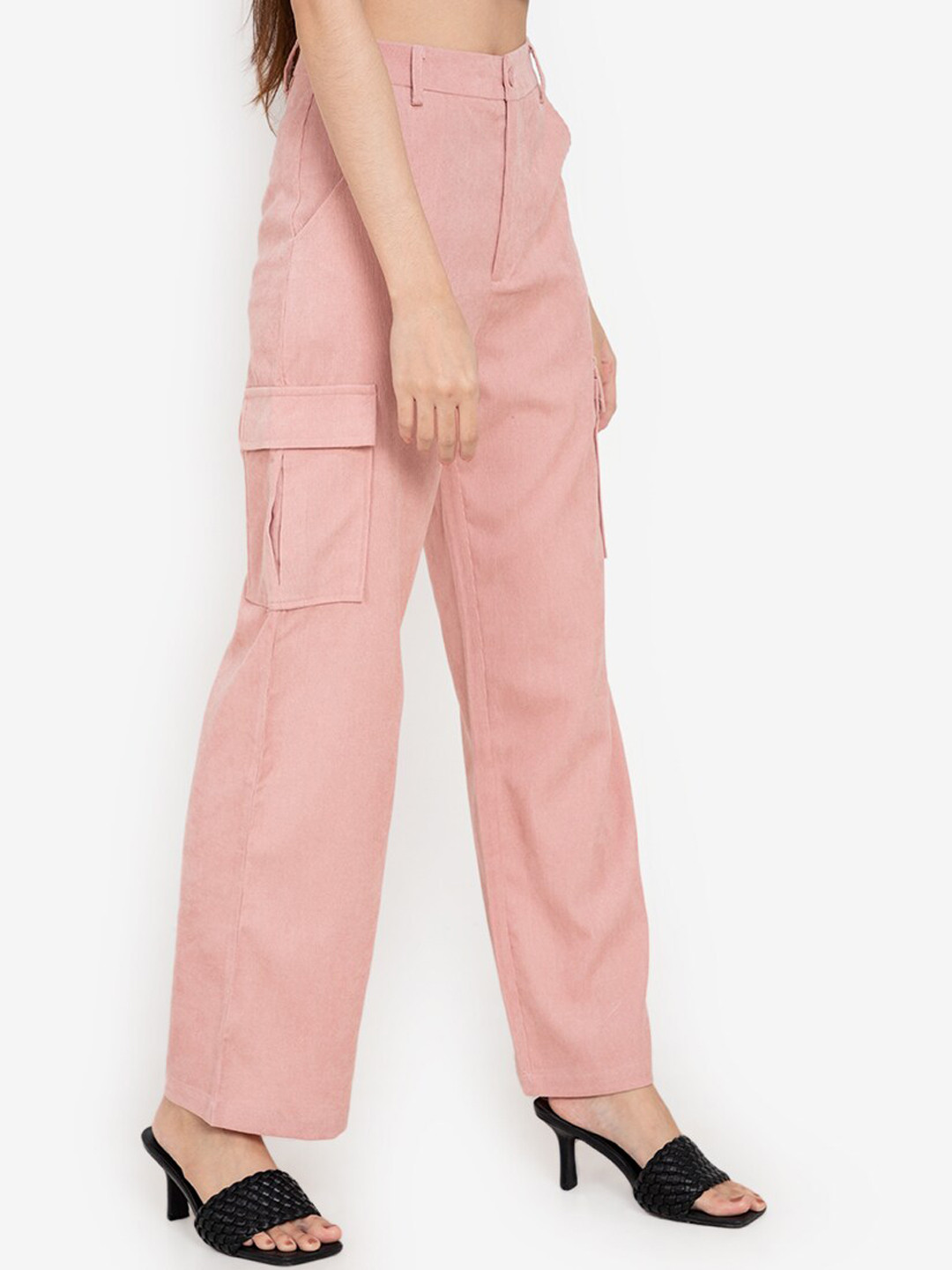 

ZALORA BASICS Women Pink Solid Wide Cargos Trousers