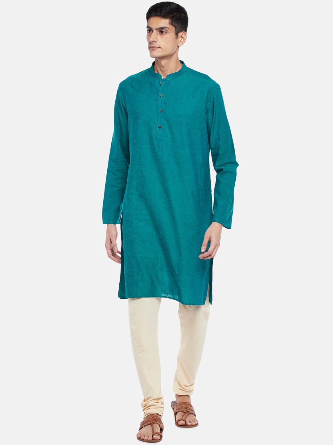 

indus route by Pantaloons Men Teal Thread Work Kurta