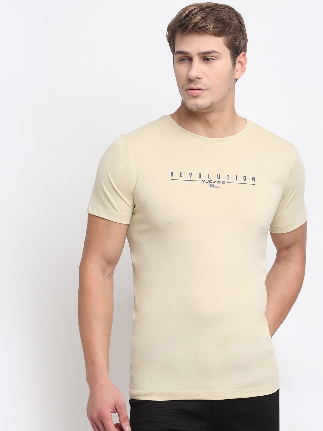 

VENITIAN Men Beige Typography Printed Slim Fit T-shirt