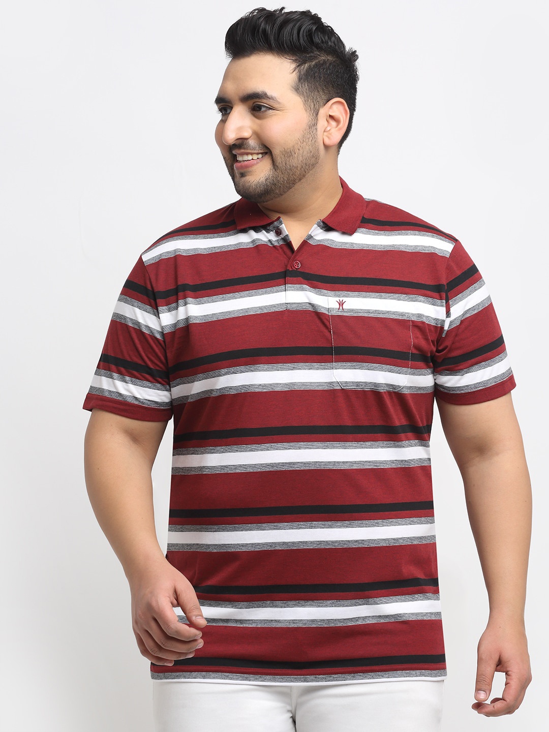 

VENITIAN Men Maroon Striped Polo Collar Cotton T-shirt