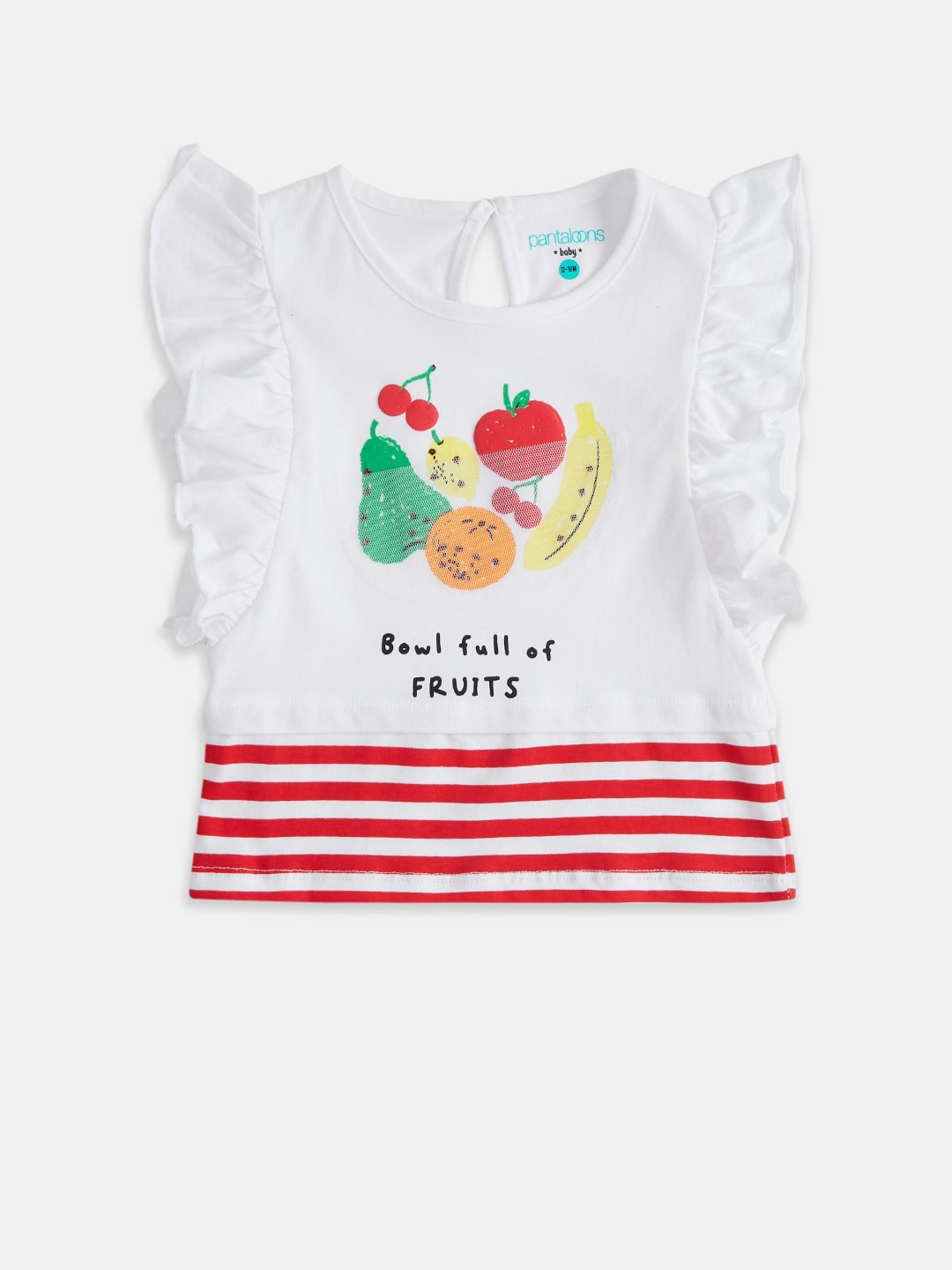 

Pantaloons Baby White Print Ruffles Pure Cotton Top