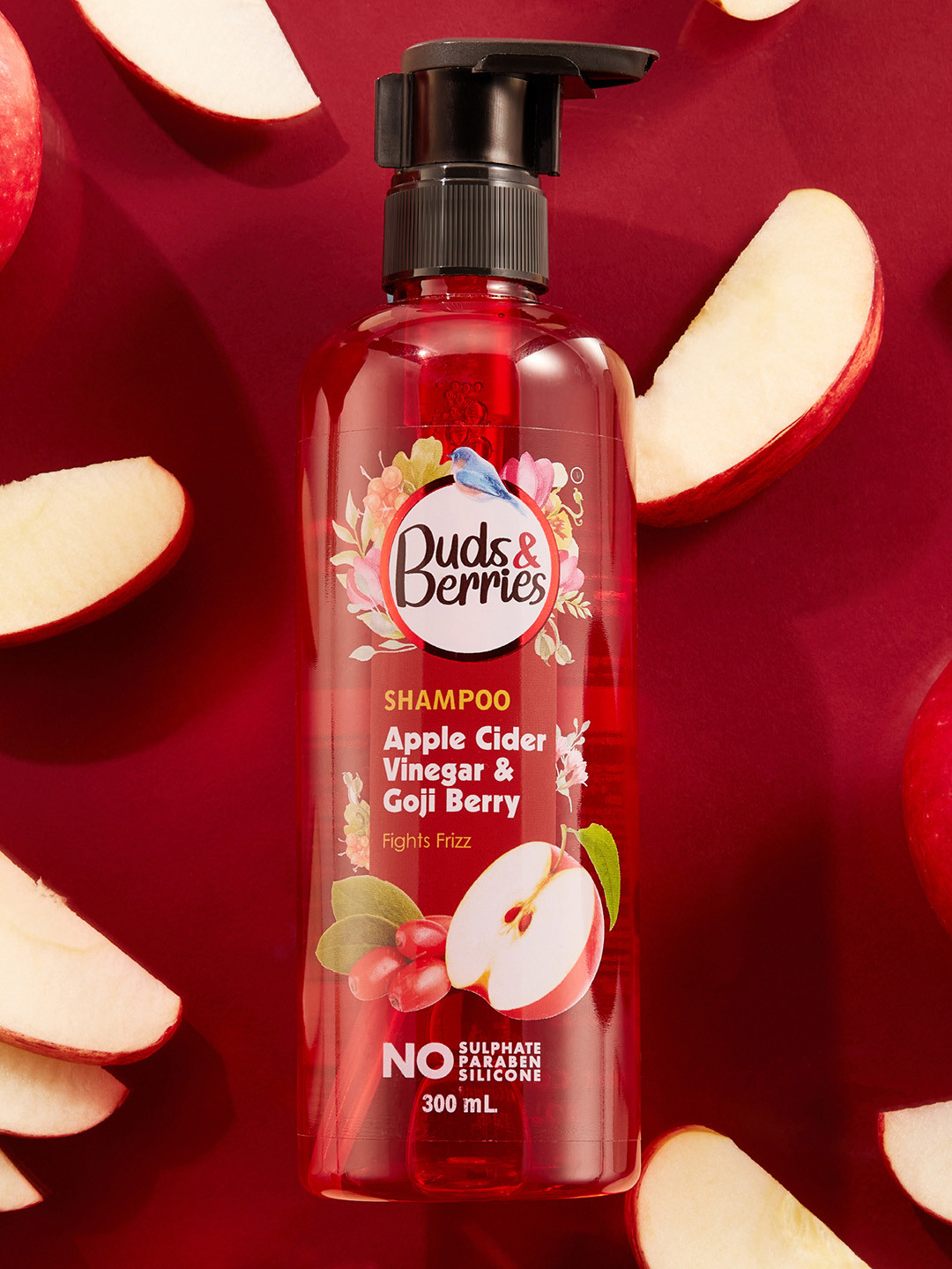 

Buds & Berries Apple Cider Vinegar & Goji Berry Anti-Frizz Shampoo for Soft Hair-300 ml, Red