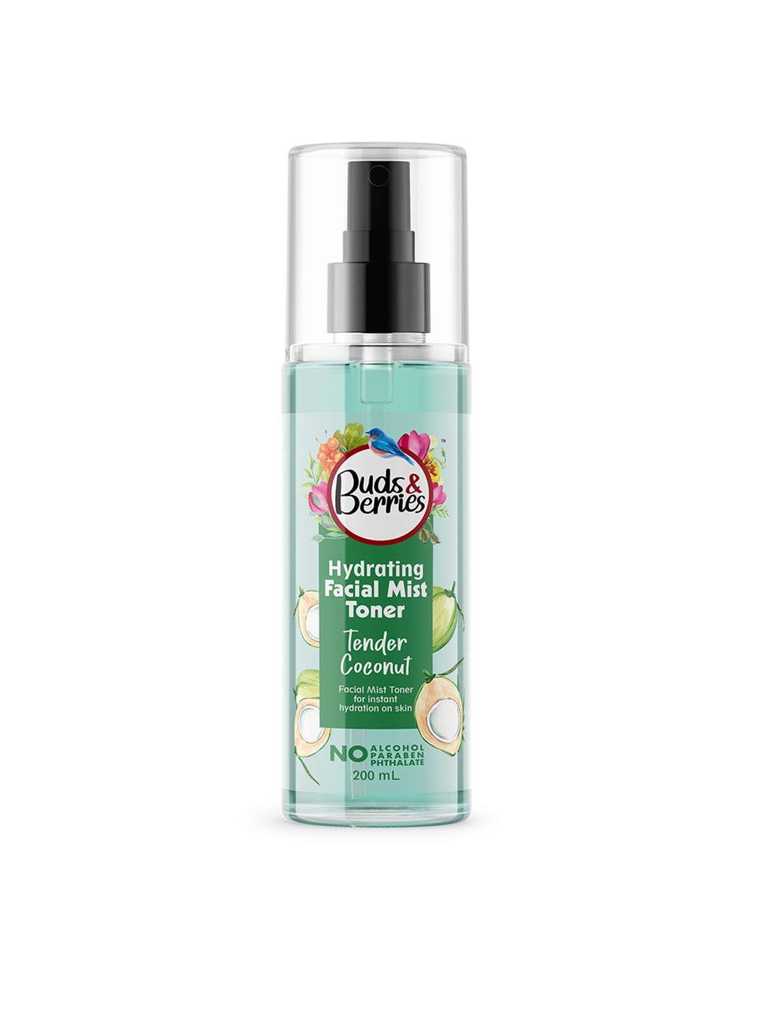 

Buds & Berries Tender Coconut Water Alcohol Free Facial Mist Toner for Hydration-200ml, Green