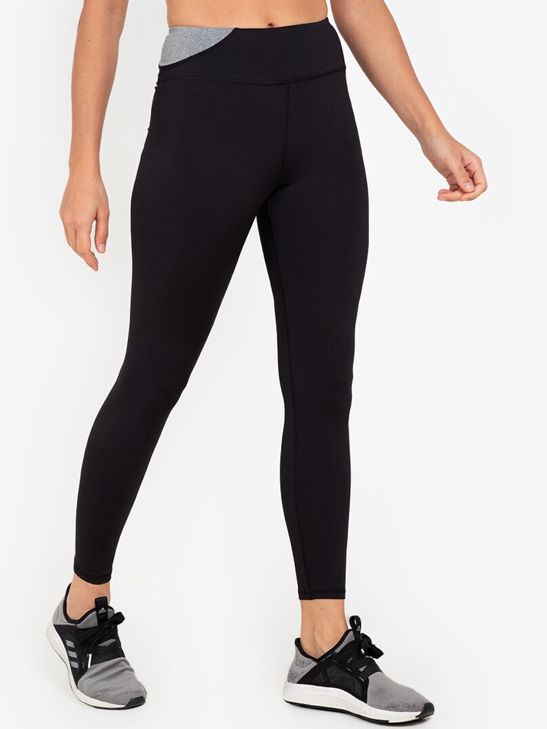 

ZALORA ACTIVE Women Black & Grey Colourblocked Tights