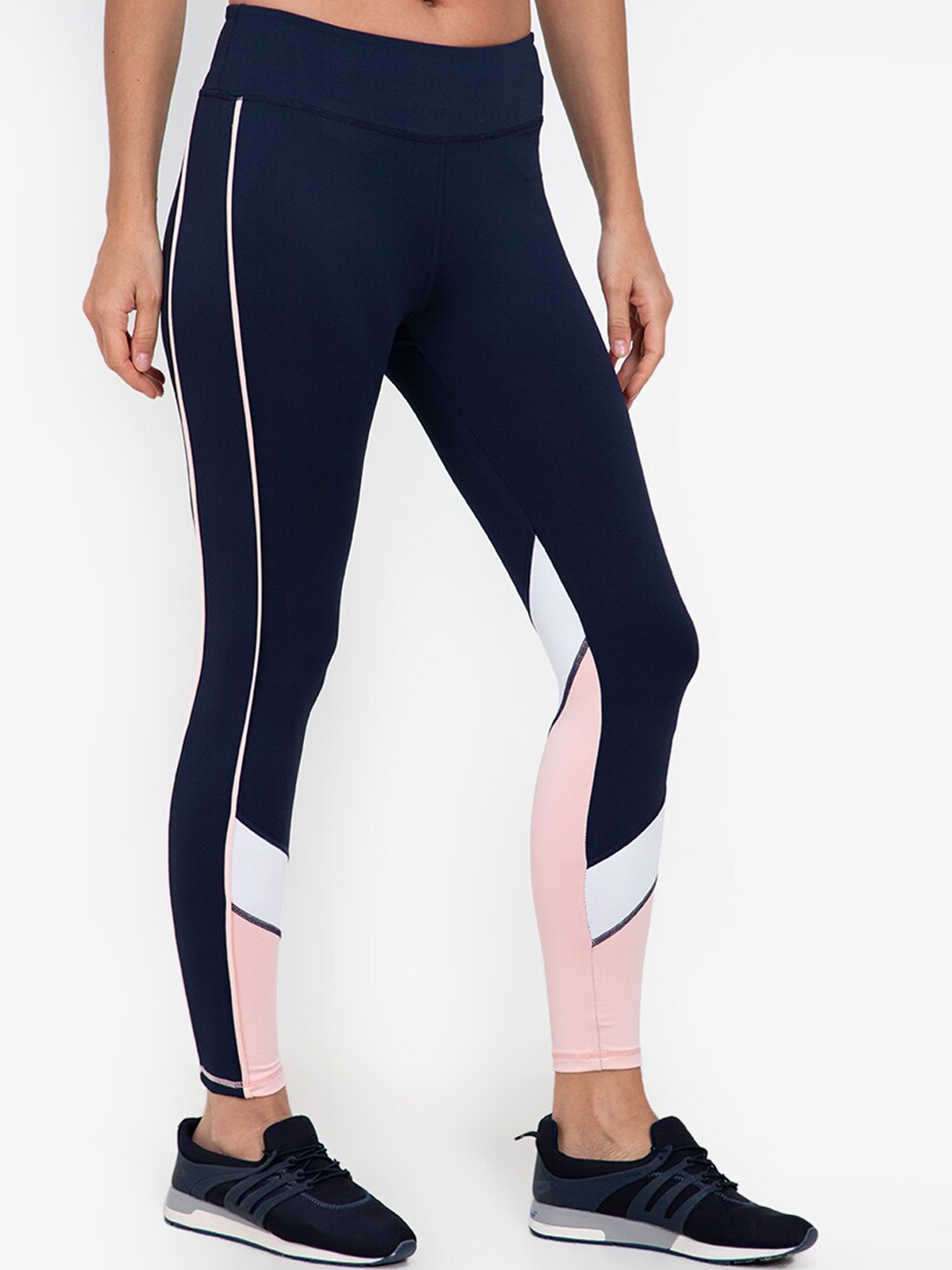 

ZALORA ACTIVE Women Navy Blue & White Colourblocked High Rise Tights