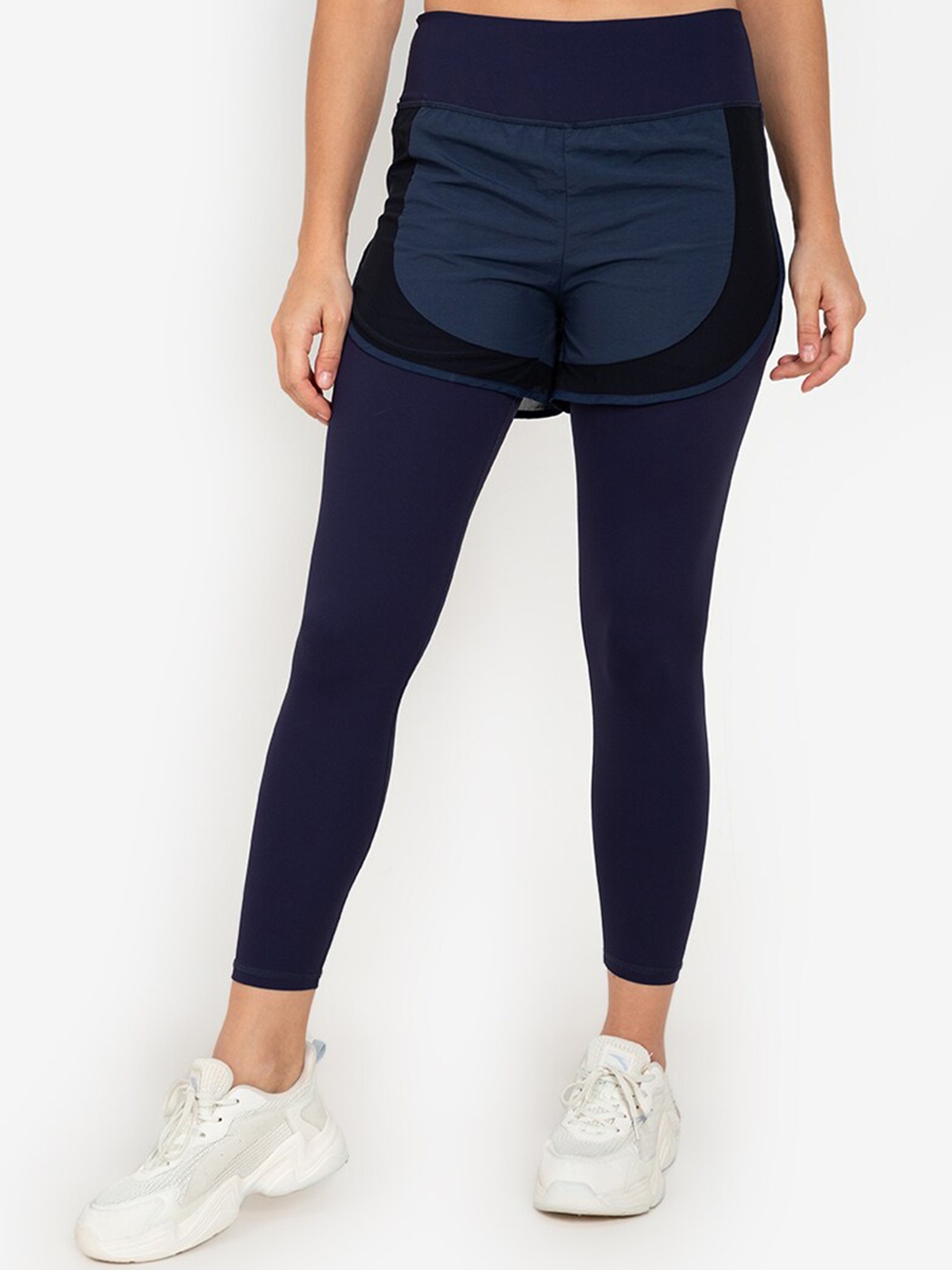 

ZALORA ACTIVE Women Navy Blue 2-in-1 Contrast Mesh Tights