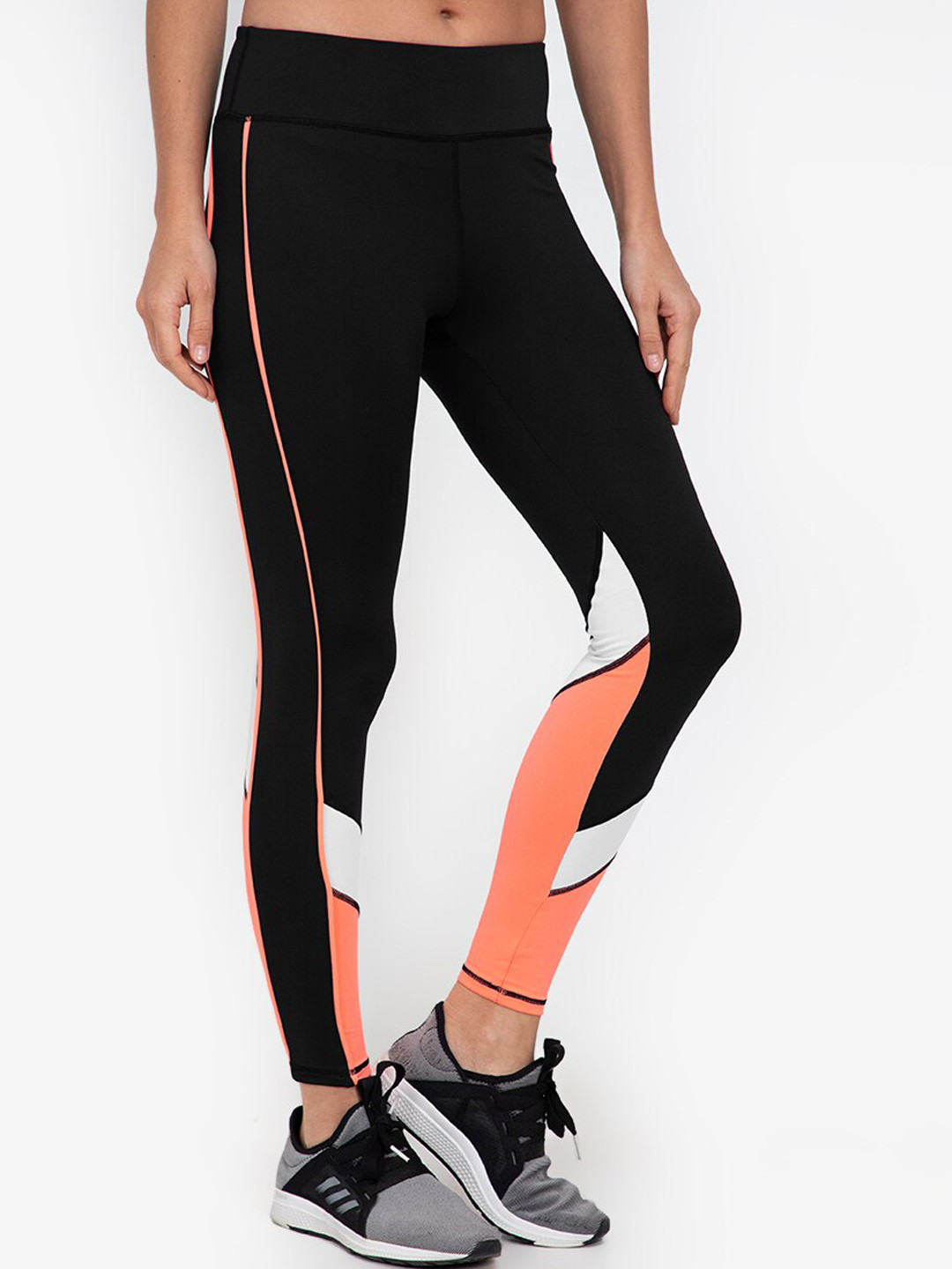 

ZALORA ACTIVE Women Black & Peach Colourblocked High Waisted Tights