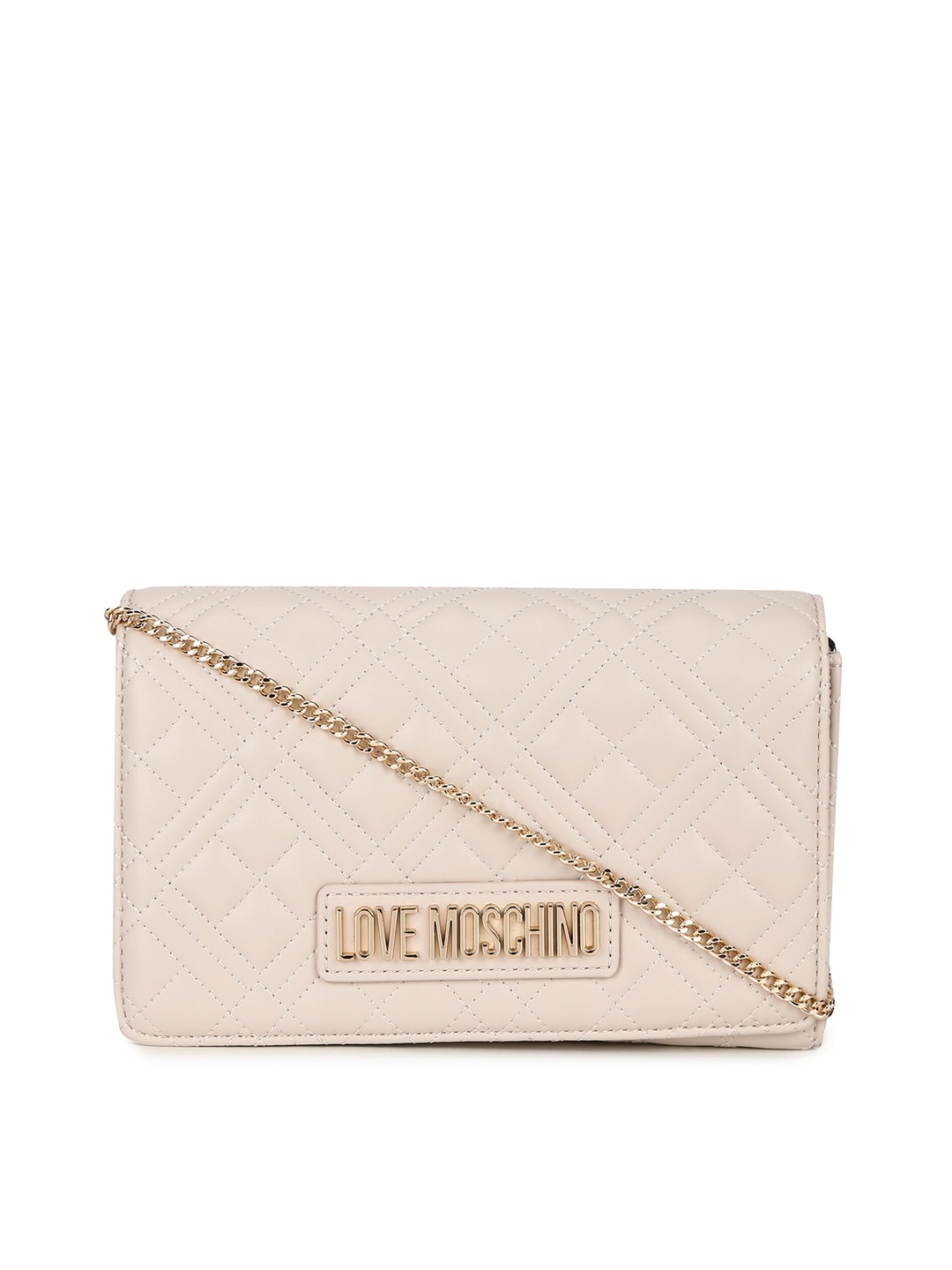 

LOVE MOSCHINO Cream-Coloured Quilted Leather Structured Sling Bag