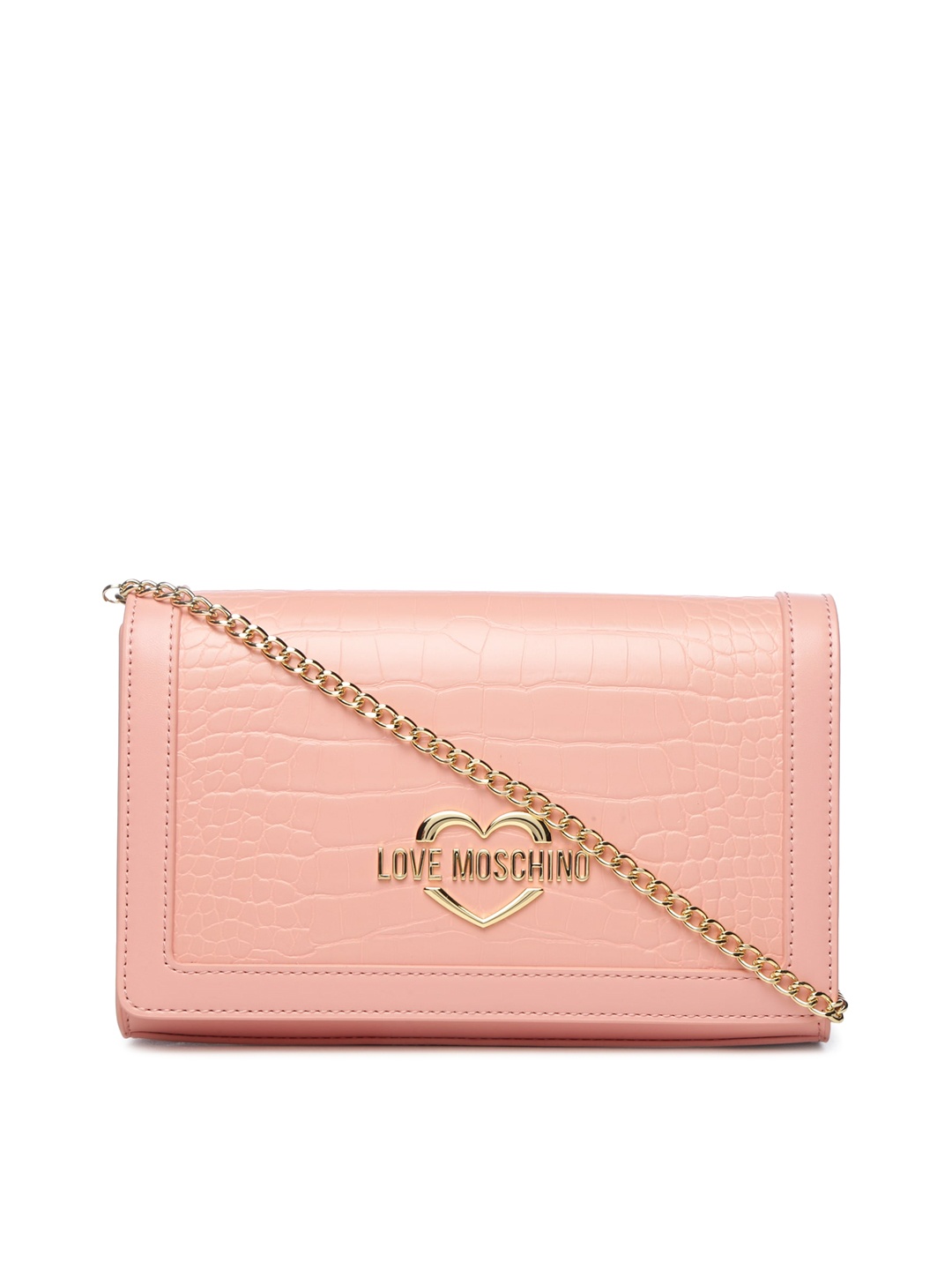 

LOVE MOSCHINO Pink Animal Textured Leather Structured Sling Bag