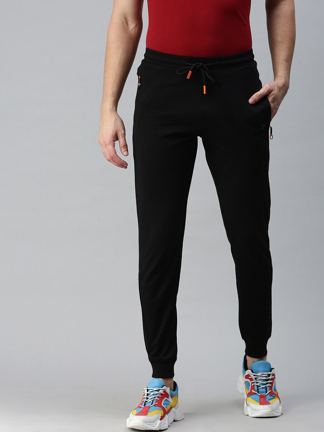 

SHOWOFF Men Black Solid Cotton Slim-Fit Track Pants