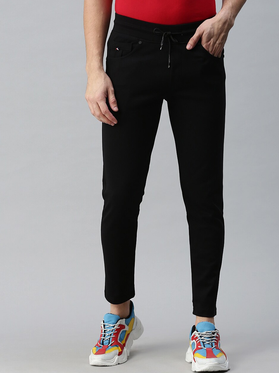 

SHOWOFF Men Black Solid Cotton Slim-Fit Track Pants