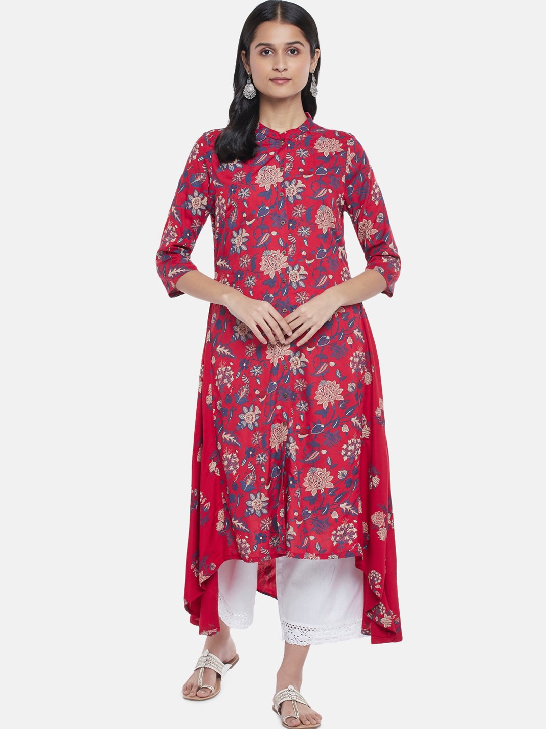 

RANGMANCH BY PANTALOONS Women Red & Blue Floral Printed Kurta