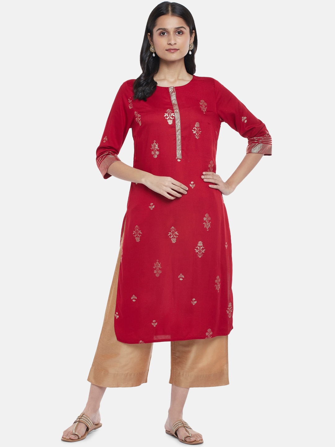 

RANGMANCH BY PANTALOONS Women Red Floral Printed Kurta