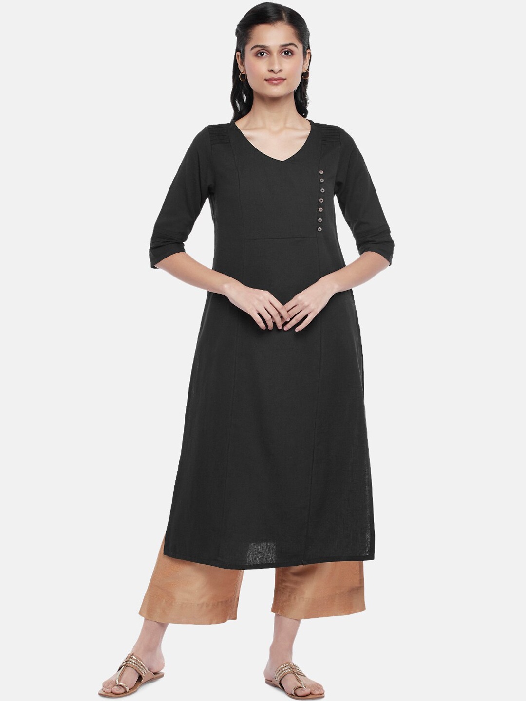 

RANGMANCH BY PANTALOONS Women Black Solid Cotton A-line Kurta