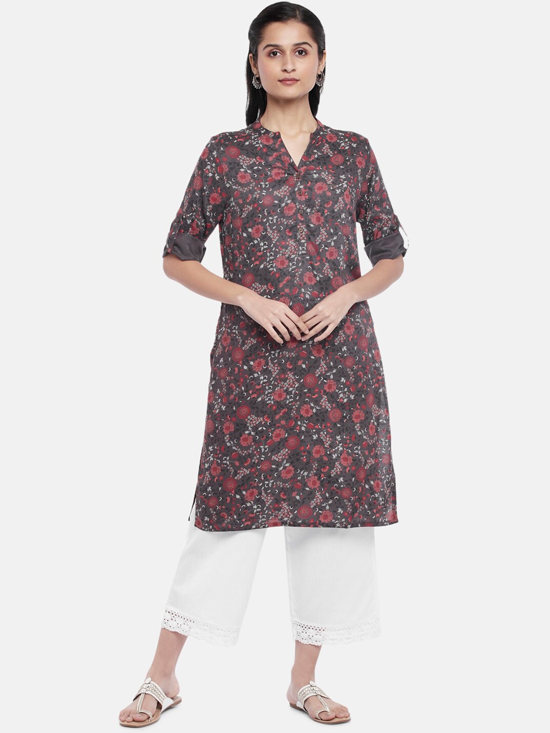 

RANGMANCH BY PANTALOONS Women Black Floral Printed Kurta