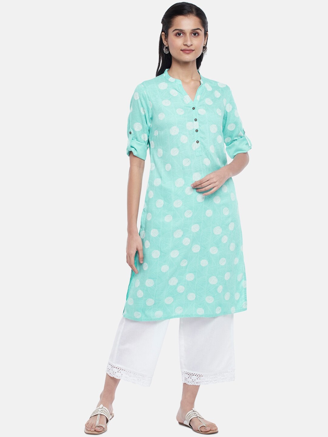 

RANGMANCH BY PANTALOONS Women Blue & White Geometric Printed Kurta