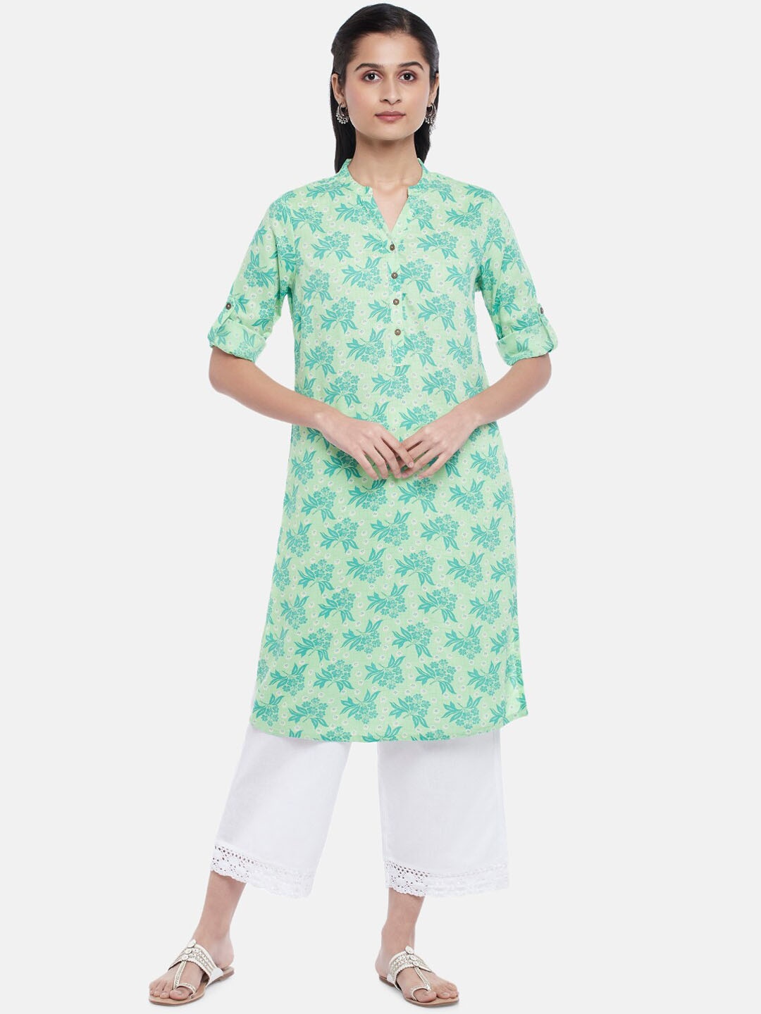 

RANGMANCH BY PANTALOONS Women Green Floral Printed Kurta