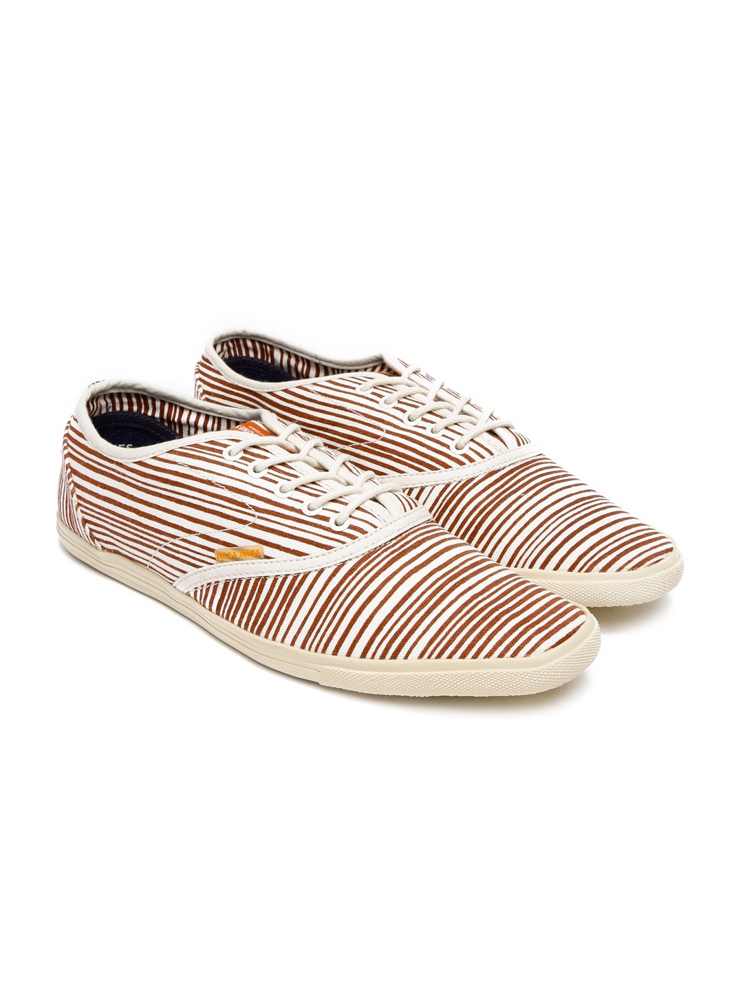 

Jack & Jones Men Cream-Coloured & Maroon Striped Sneakers