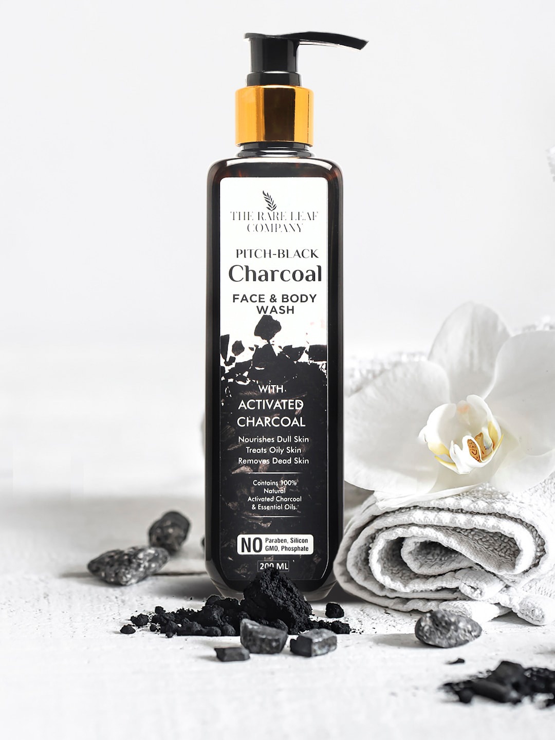 

THE RARE LEAF COMPANY Pitch-Black Charcoal Face & Body Wash - 200 ml