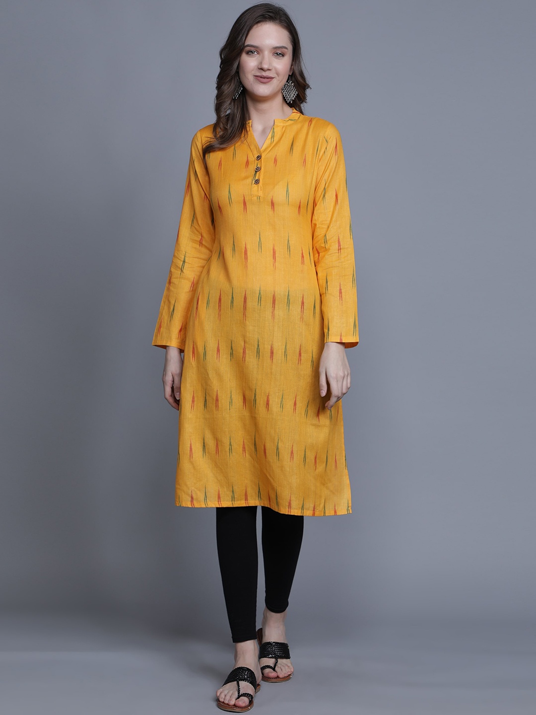 

Cot'N Soft Women Yellow Geometric Ikat Cotton Kurta