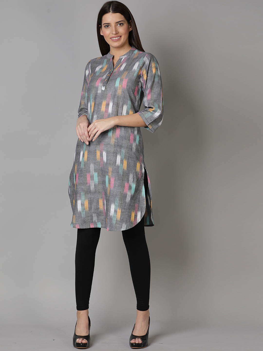 

Cot'N Soft Women Grey Printed Ikat Cotton Kurta