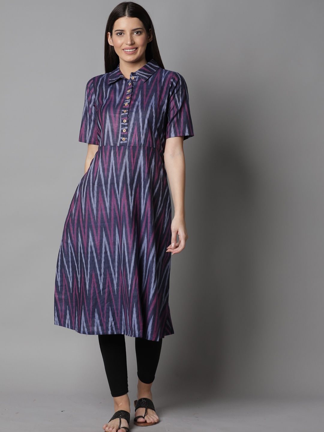 

Cot'N Soft Women Purple Striped Ikat Cotton Kurta