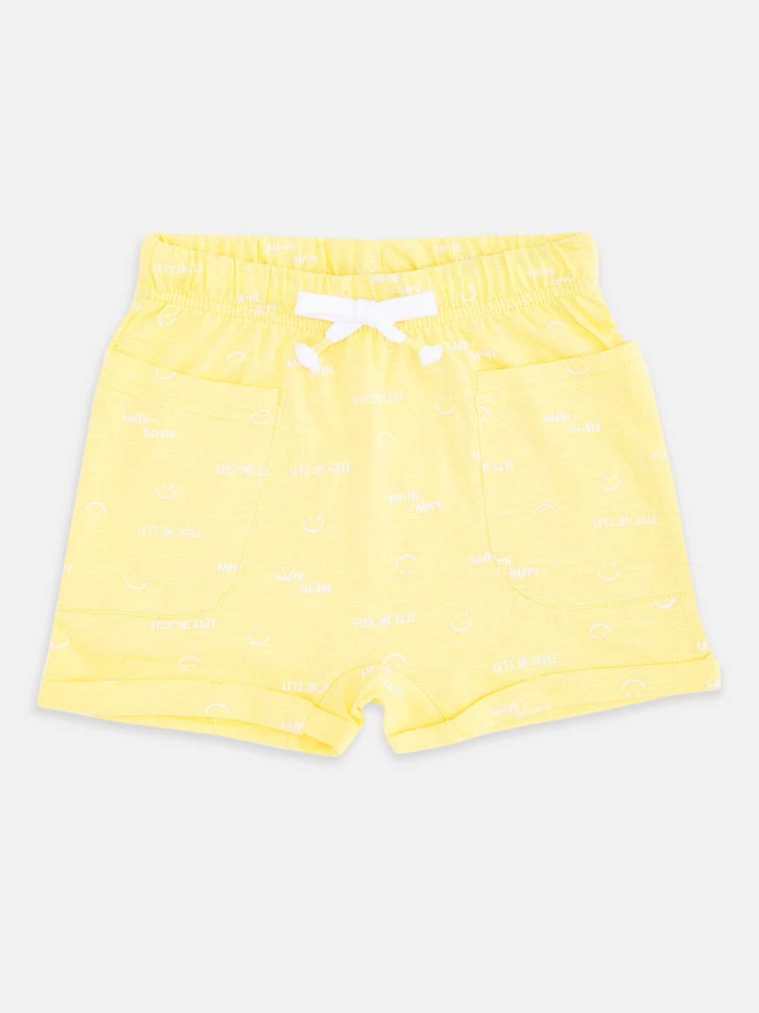 

Pantaloons Baby Boys Yellow & White Printed Cotton Shorts