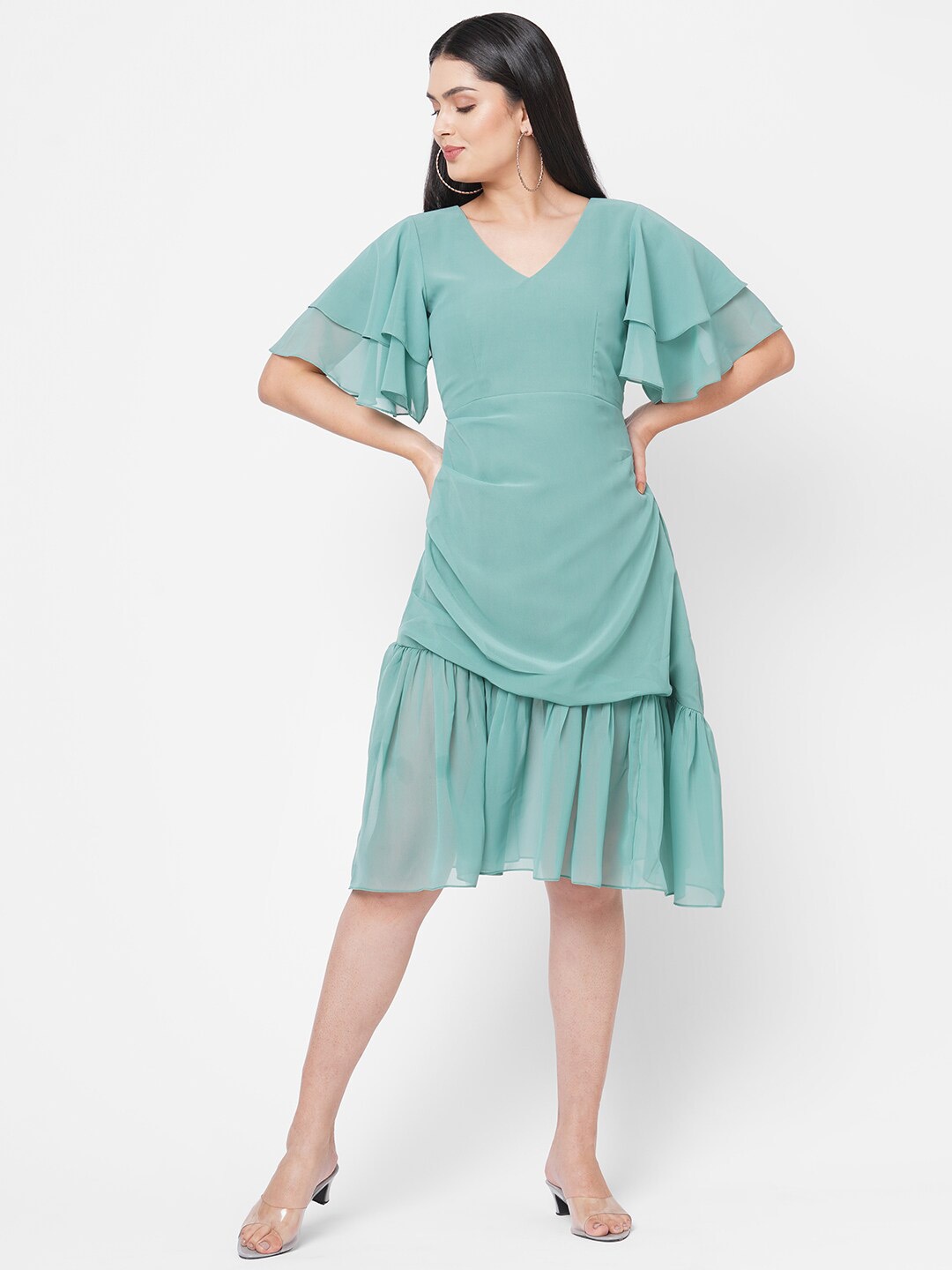 

POPPI Green Layered Georgette Dress