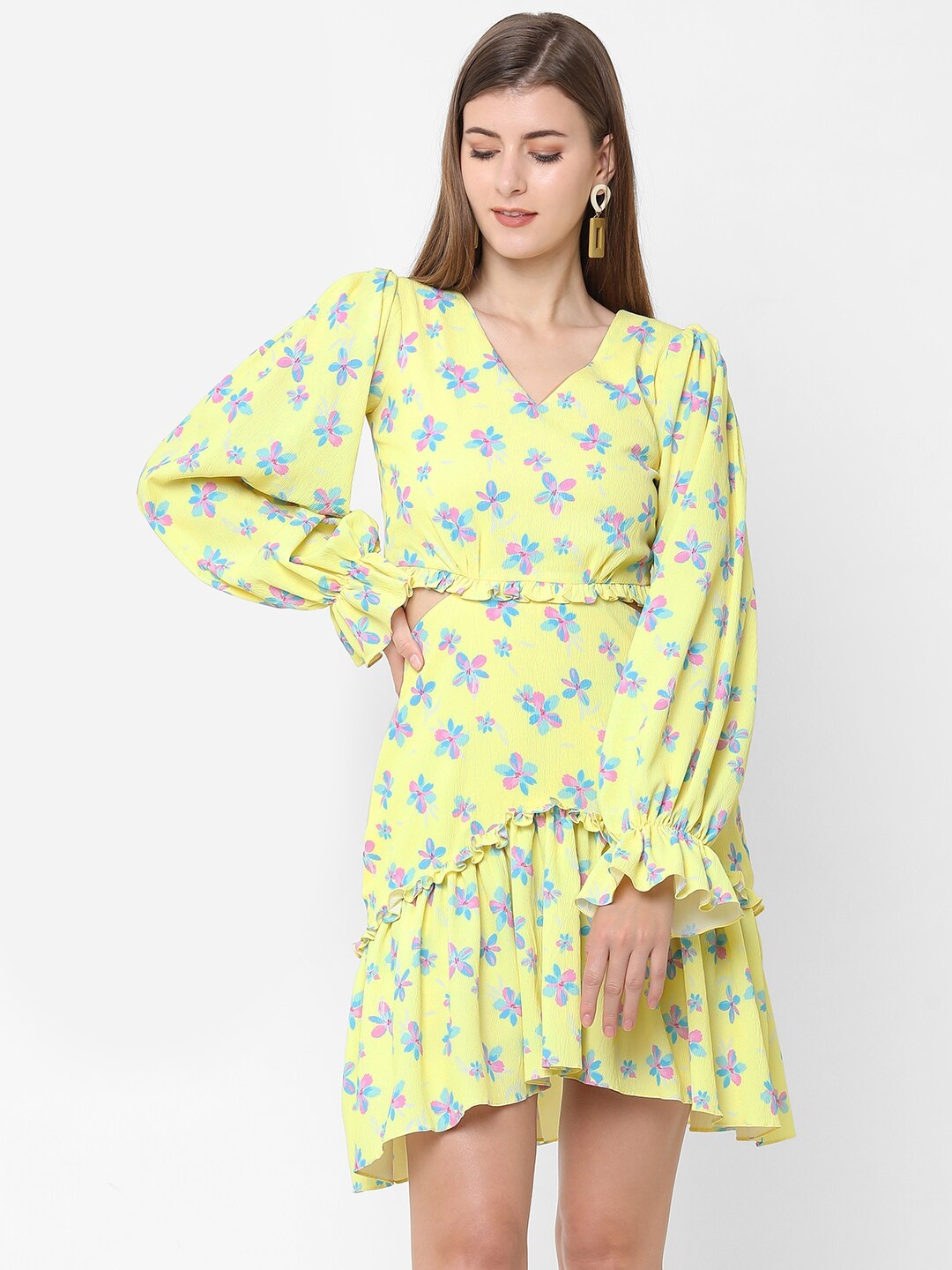 

POPPI Women Yellow Floral A-Line Dress