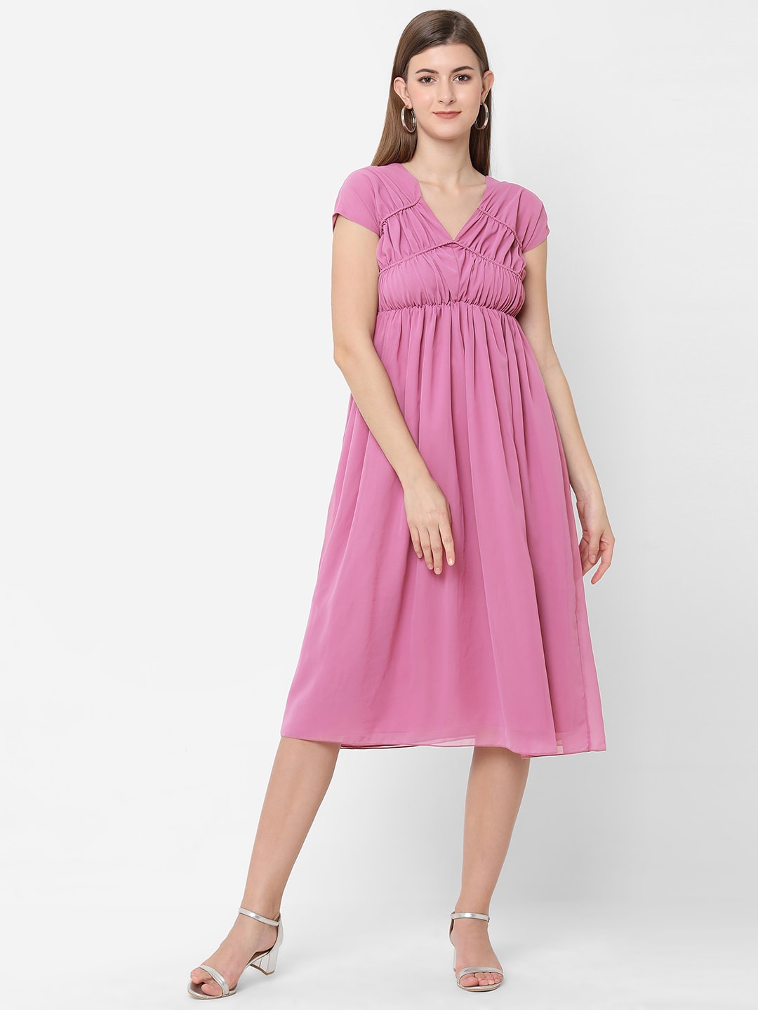 

POPPI Women Purple Georgette A-Line Midi Dress