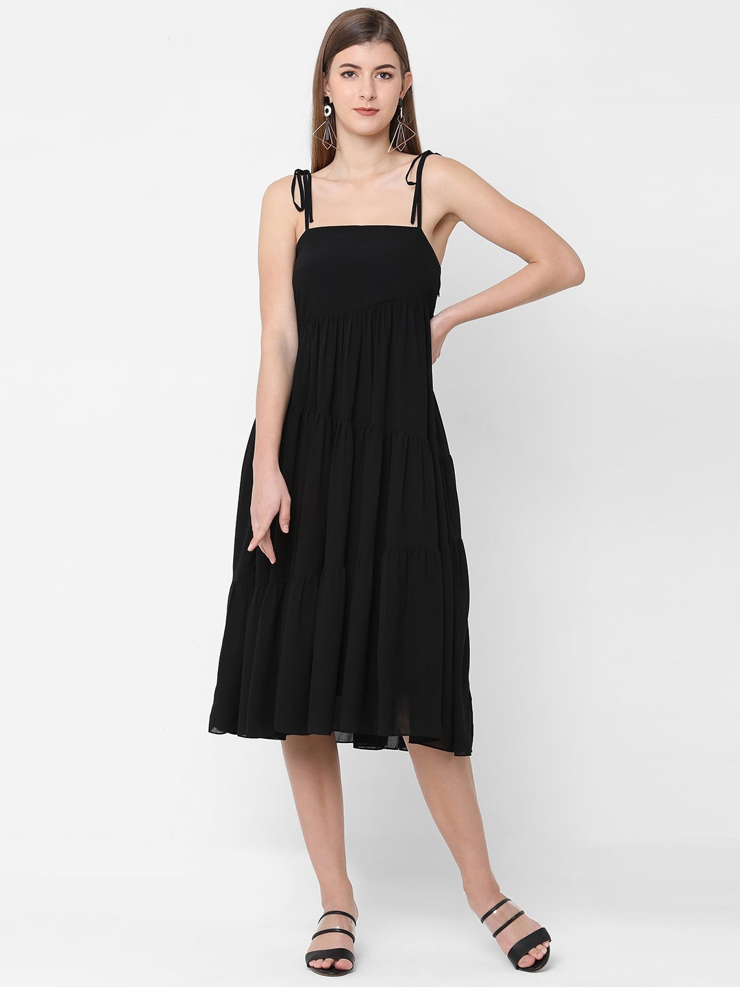 

POPPI Black Georgette Midi Dress