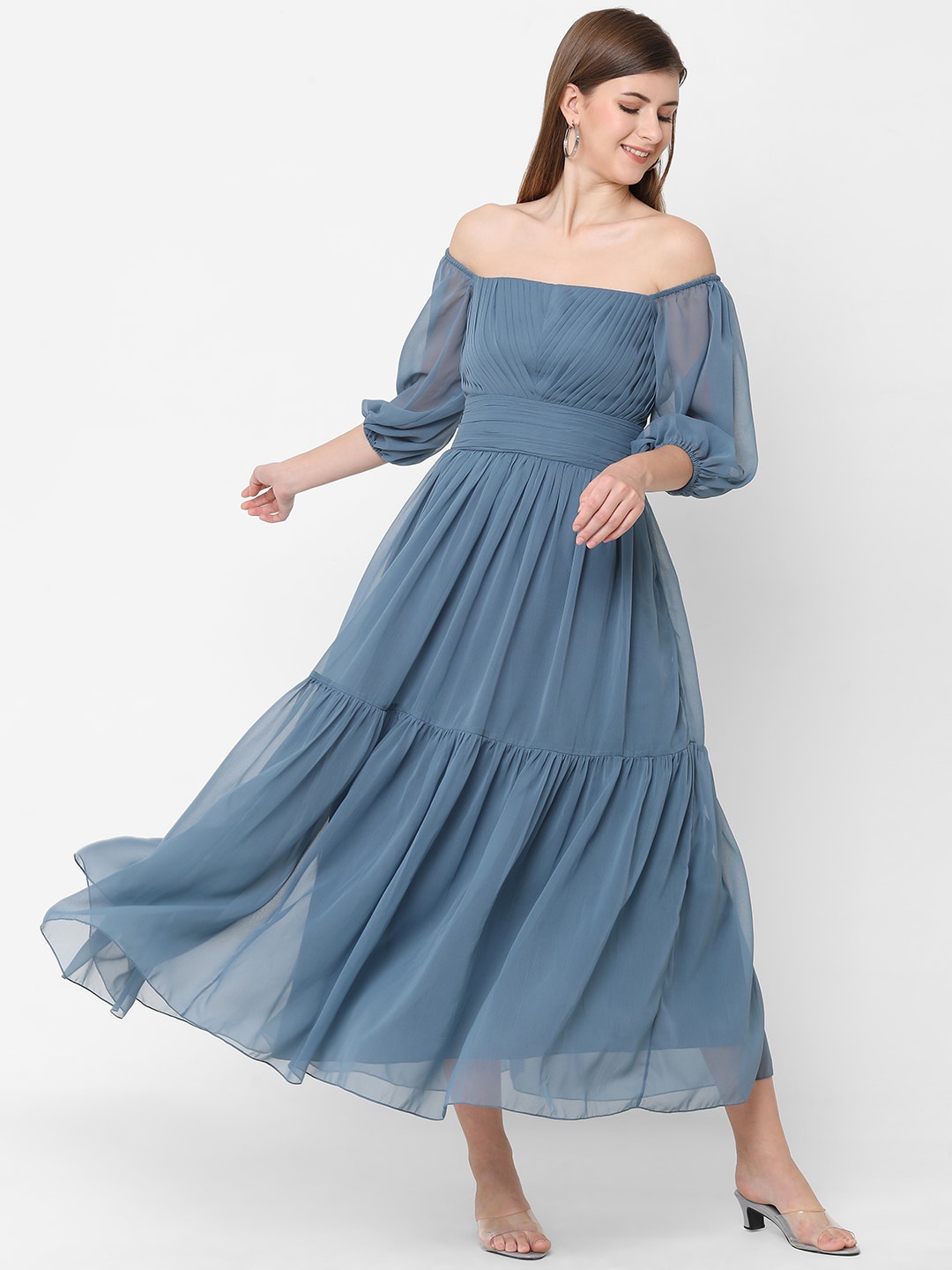 

POPPI Women Grey Off-Shoulder Georgette Maxi Dress