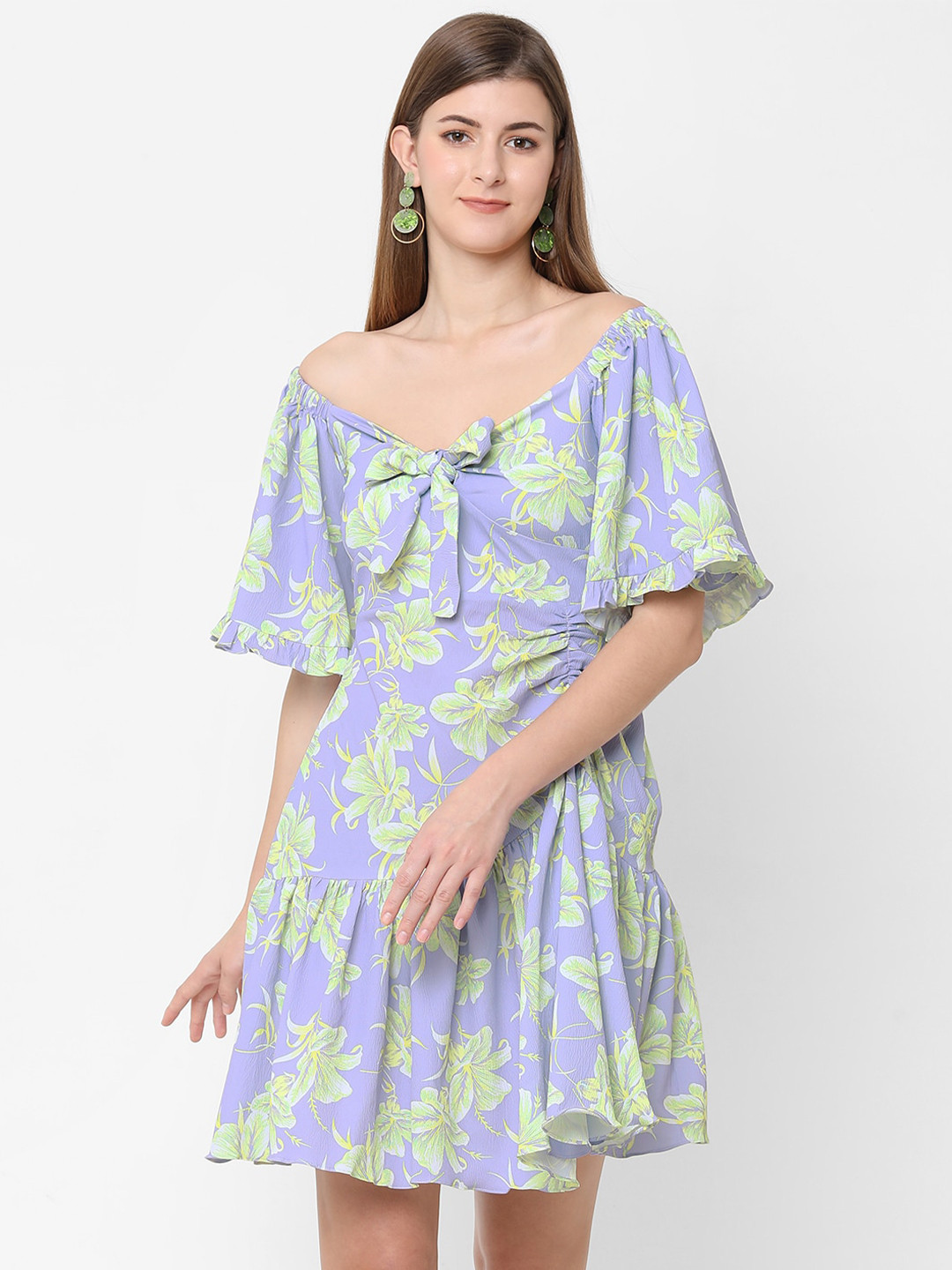 

POPPI Purple Floral Off-Shoulder Dress