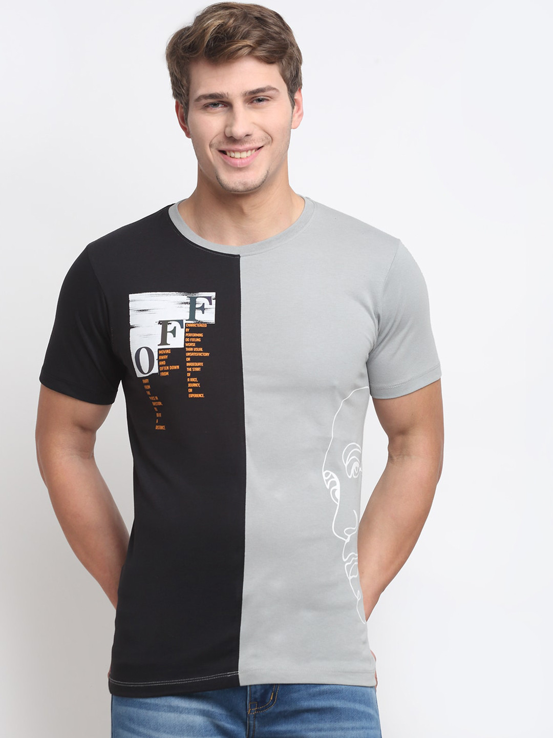 

VENITIAN Men Grey Typography Printed Slim Fit T-shirt