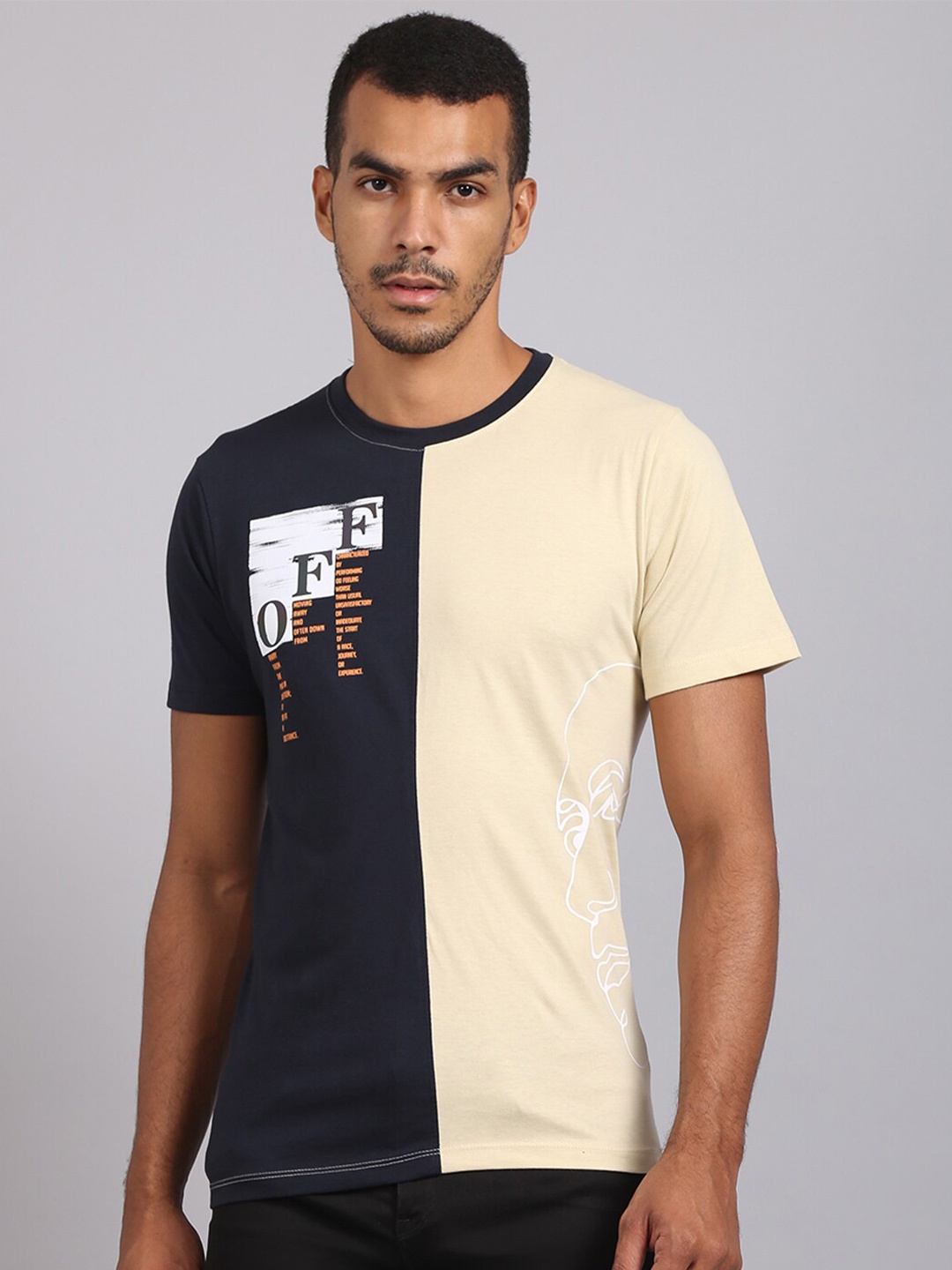 

VENITIAN Men Beige Colourblocked Slim Fit T-shirt
