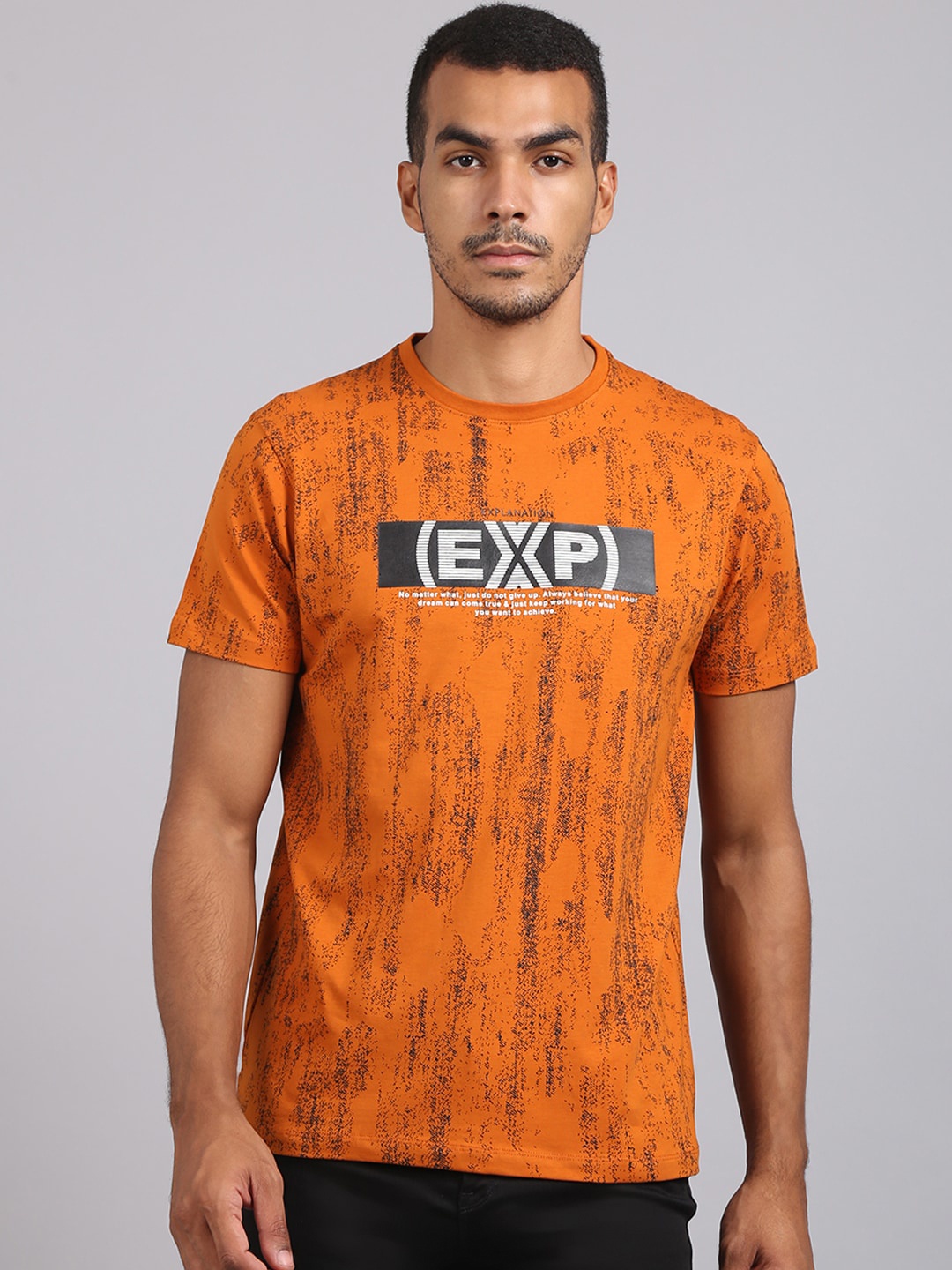 

VENITIAN Men Orange Typography and Abstract Printed Slim Fit T-shirt