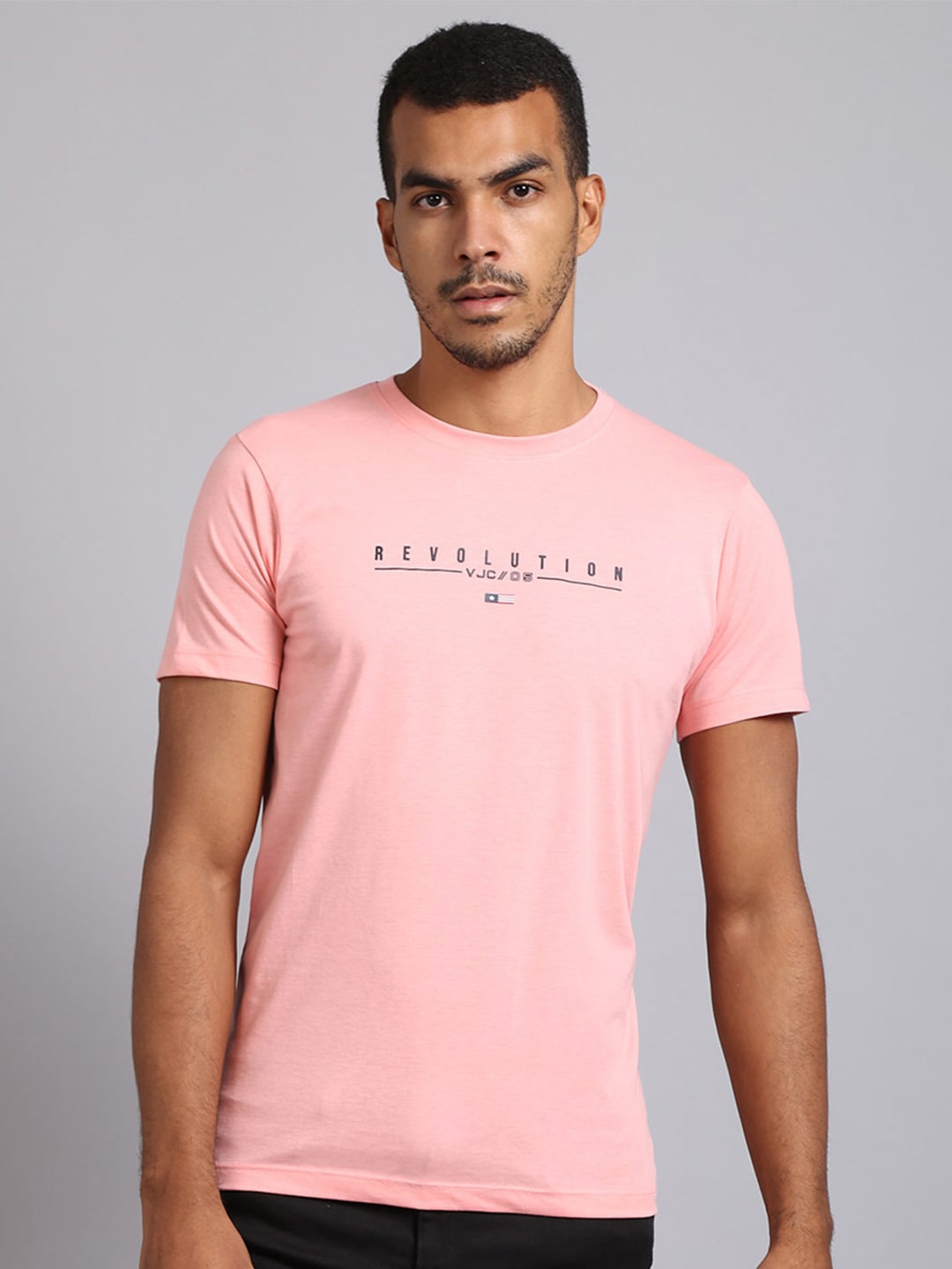 

VENITIAN Men Pink Typography Printed Slim Fit T-shirt