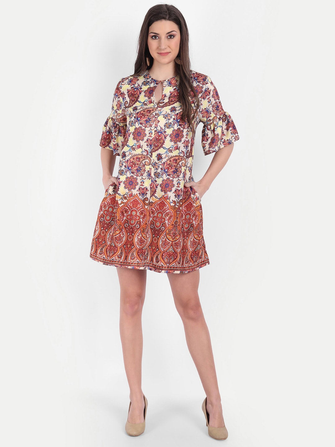 

MINGLAY Beige Floral Dress