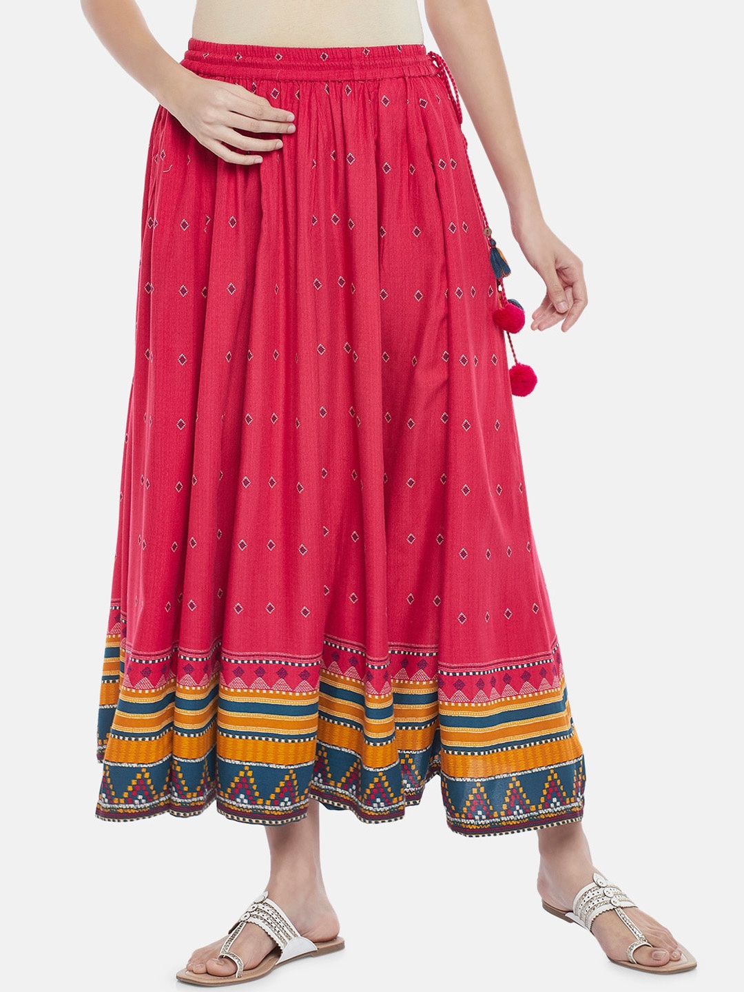 

AKKRITI BY PANTALOONS Women Pink & Blue Printed Flared Maxi Skirt