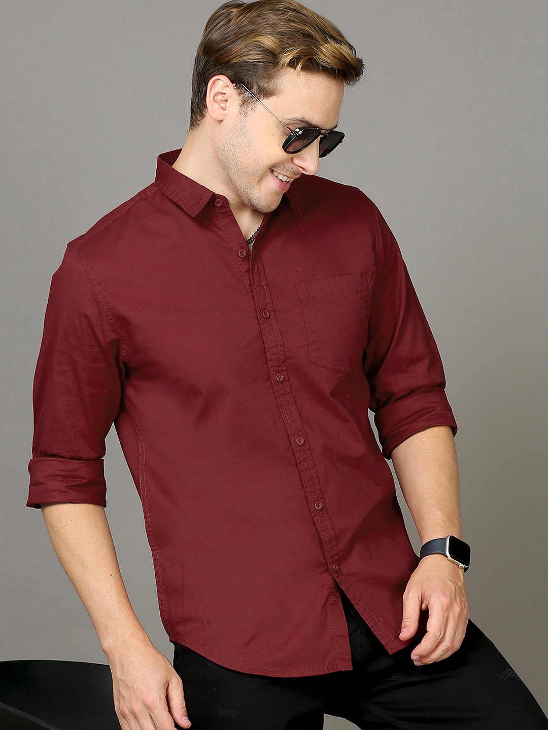 

HERE&NOW Men Maroon Solid Slim Fit Casual Shirt