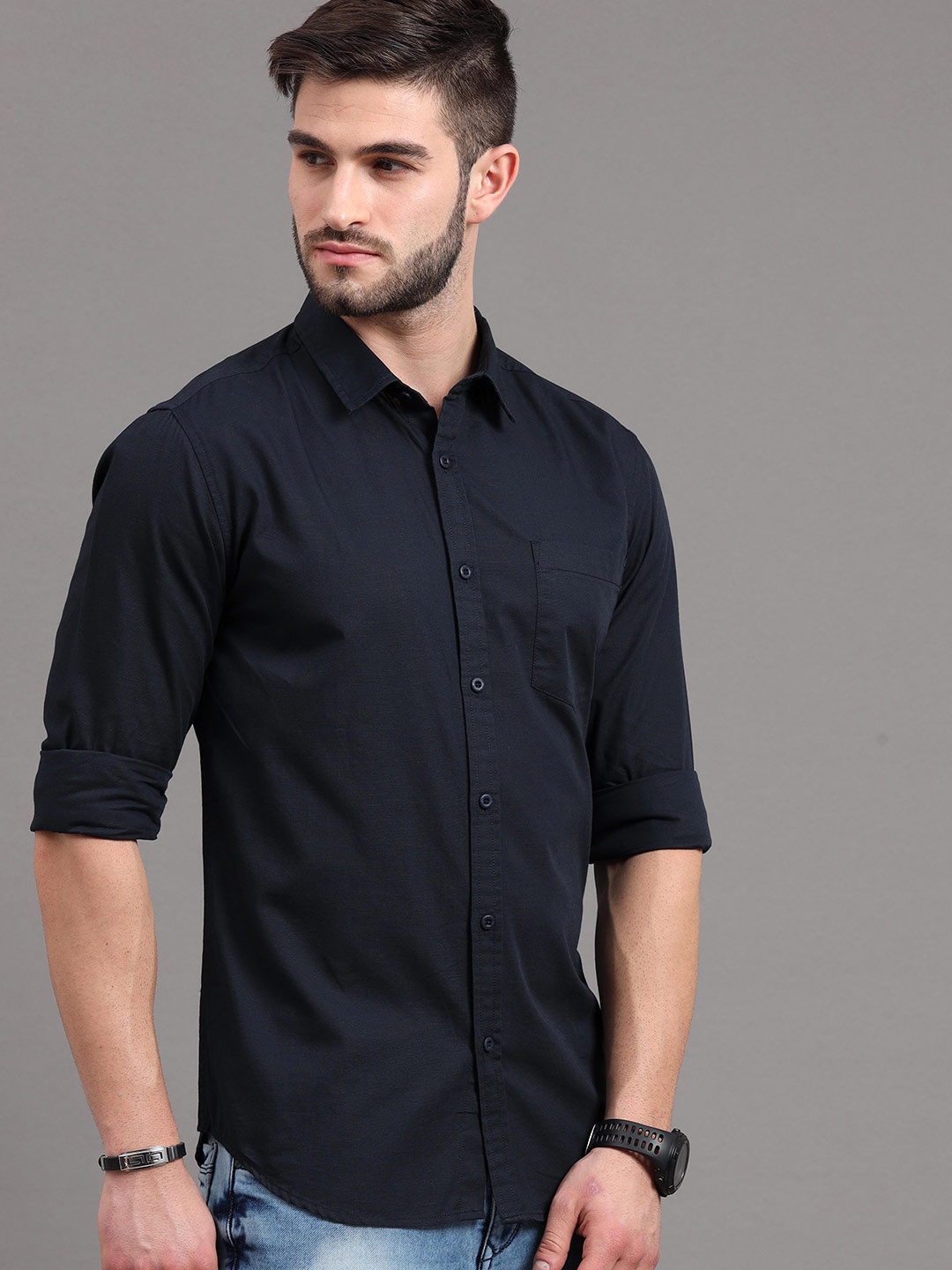 

HERE&NOW Men Navy Blue Slim Fit Casual Shirt