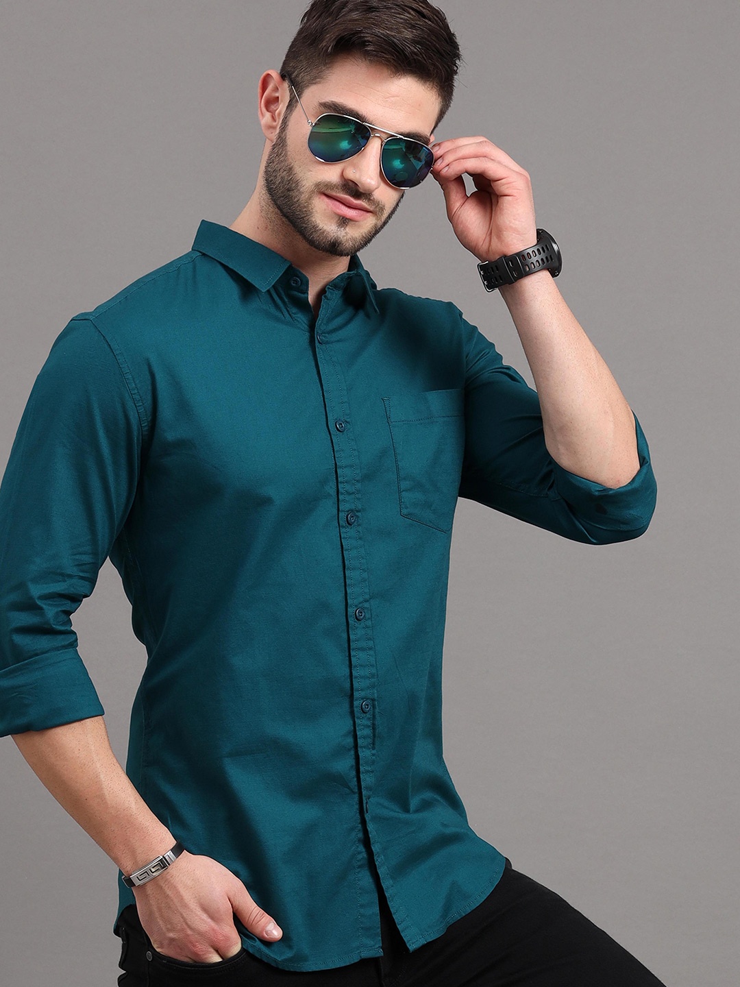 

HERE&NOW Men Teal Blue Slim Fit Casual Shirt