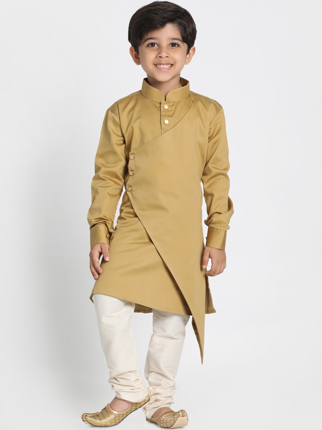 

VASTRAMAY Boys Brown Angrakha Kurta with Pyjamas