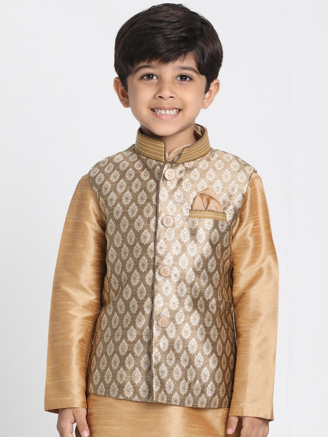 

VASTRAMAY Boys Gold-Coloured Woven Slim-Fit Nehru Jackets