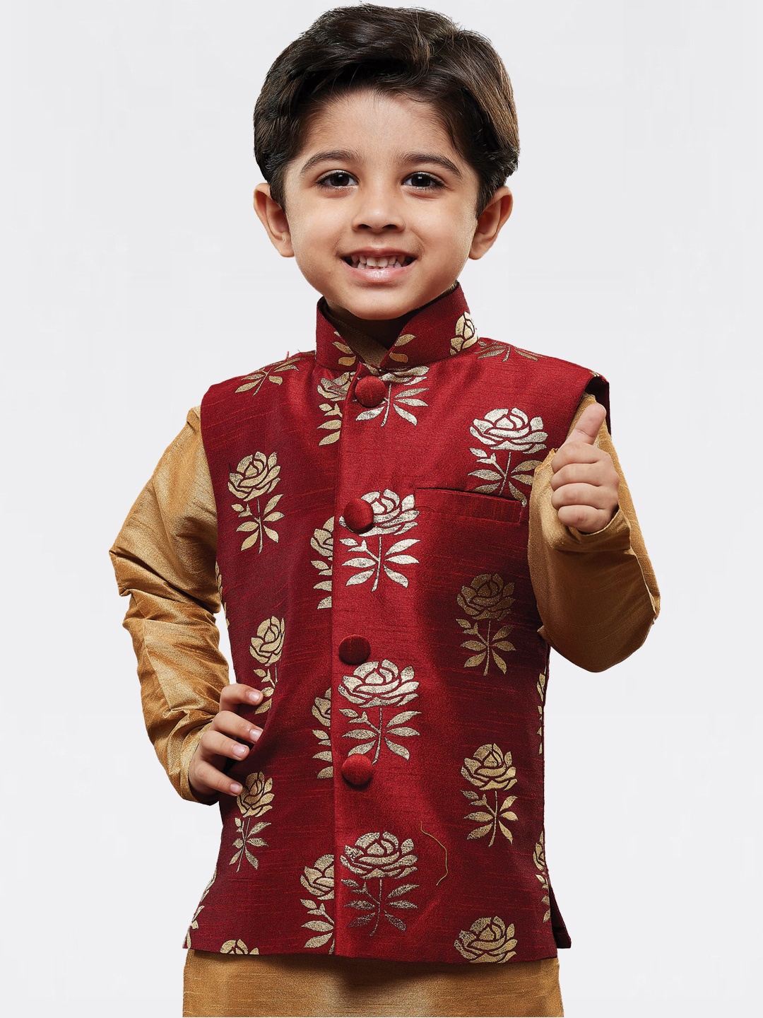 

VASTRAMAY Boys Maroon Printed Woven Slim-Fit Nehru Jackets