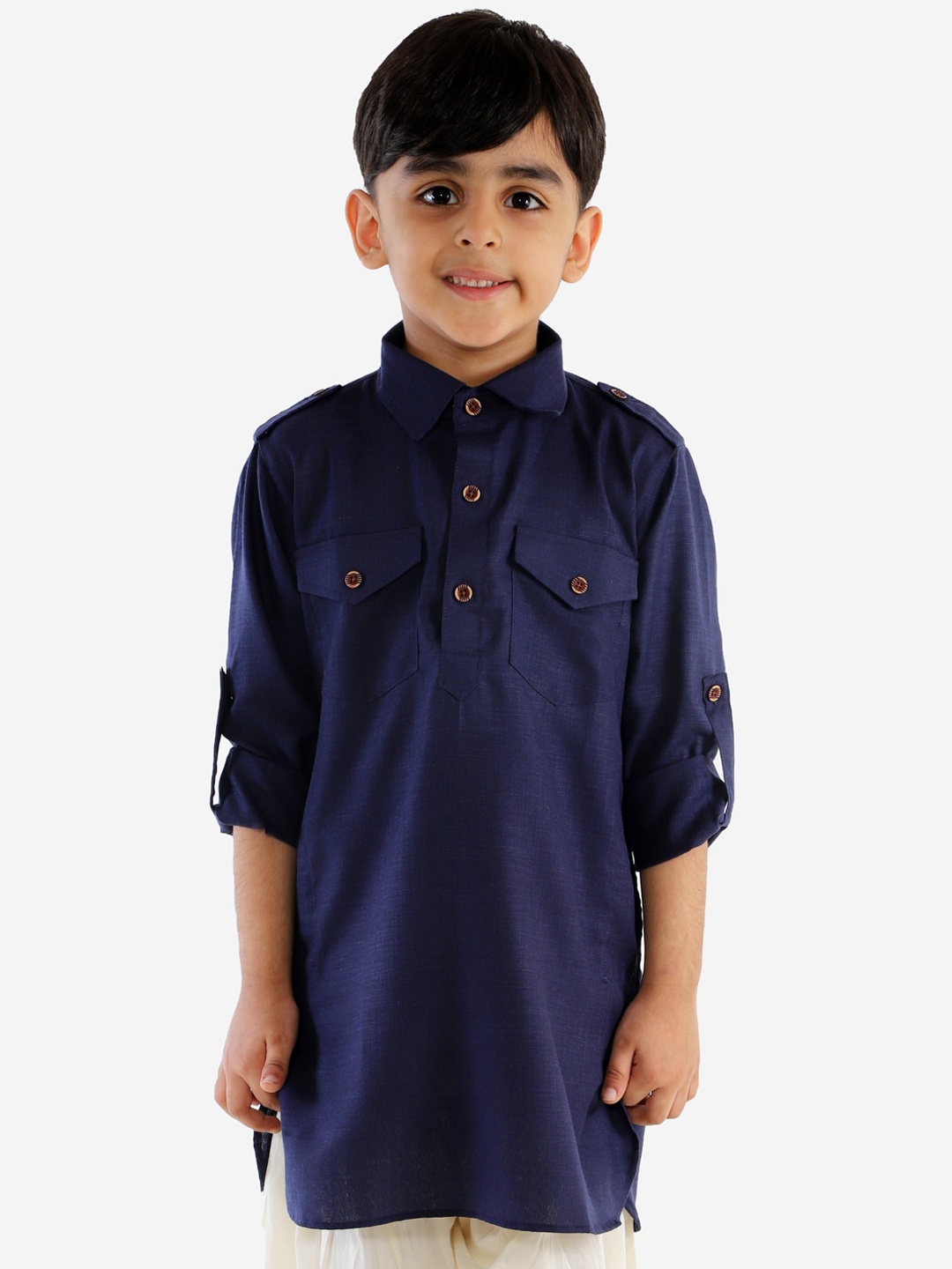 

VASTRAMAY Boys Navy Blue Solid Pathani Kurta