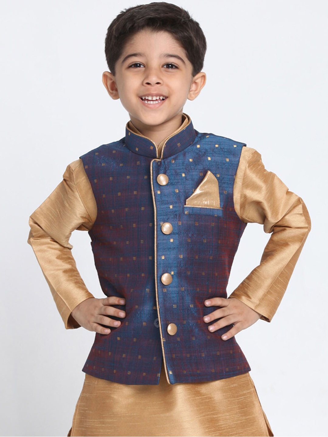 

VASTRAMAY Boys Blue Woven Design Slim-Fit Nehru Jacket